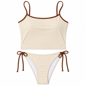 Conjunto de Bikini de Color Sólido para Mujer, con Tirantes Ajustables y Lazos Laterales, Traje de Baño de Dos Piezas, OEM, ODM, Venta al Por Mayor - Product Image 6