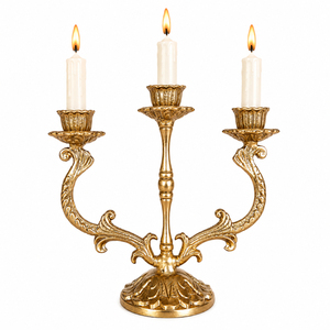Candélabre vintage en métal à 3 bras, style chandelier doré, support triple pour bougies, idéal pour centre de table de mariage, décoration d'hôtel et de maison - Product Image 1