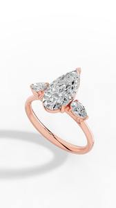 Bague de fiançailles en diamant de laboratoire taille poire allongée, or 10K, incolore VVS, grand modèle à trois pierres, bijoux en or blanc, jaune et rose - Product Image 2