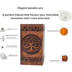 Urna de madera artesanal para cenizas con diseño del Árbol de la Vida para cenizas humanas, tamaño mediano 9x5.5, caja para urna. - Product Image 5