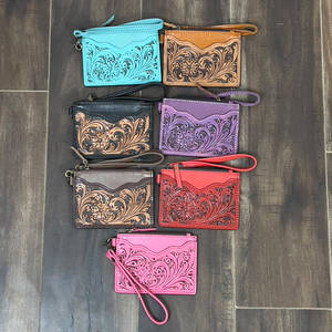 กระเป๋าสตางค์หนังแท้สีแดงสุดหรู ลายแกะสลักดอกไม้ พร้อมซิป ขนาดเล็ก ใส่เหรียญและบัตร ATM ได้ พร้อมสายคล้องมือ สำหรับผู้หญิง - Product Image 3