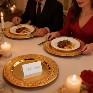 Grandes assiettes de présentation dorées réutilisables pour la vaisselle, élégantes pour la mise en table ronde, décoration de mariage, banquet et événements - Product Image 6