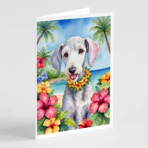 Bedlington Terrier Luau Whimsical A7 Tarjetas de felicitación Paquete de 8 tarjetas de nota en blanco con sobres Tamaño 5x7 - Product Image 1