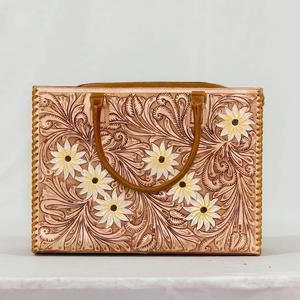 Bolso Tote de Cuero Genuino Vintage con Bordado Floral, Abertura Superior, para Uso Diario - Product Image 1
