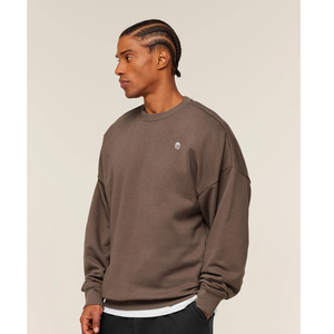Sweat-shirt à col rond marron surdimensionné pour homme, en molleton épais, coupe décontractée, style streetwear décontracté - Product Image 3