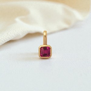 6mm Square Ruby Quartz Gemstone Collet Charm Pendant | 14K Gold Plated 925 <b>Silver</b> <b>Birthstone</b> Charms for Jewelry Making Wholesale - Product Image 1