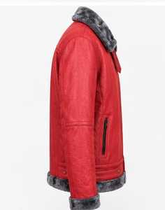 Chaqueta de Cuero Roja para Hombre Champ King con Forro de Piel Sintética, Cuello Alto, Cierre de Cremallera, Estilo Motero, Abrigo Grueso de Invierno - Product Image 3