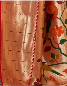 KV Woven, Self Design Paithani Pure <b>Silk</b>, <b>Silk</b> Blend Saree (<b>Red</b>) - Product Image 4