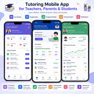 Application mobile de tutorat pour enseignants, parents, étudiants : cours en direct, devoirs, suivi des progrès, notifications de communication - Product Image 1