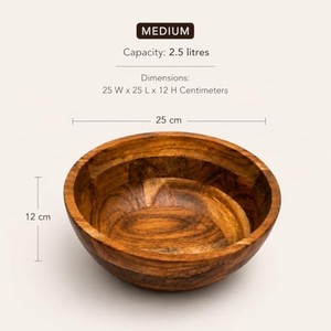 ชามไม้อะคาเซียขนาดใหญ่29ซม. ชามไม้ทำมืออินเดีย - Product Image 3