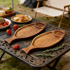 Plateau de service ovale en bois en forme de poisson, 1 compartiment, pour petit-déjeuner, cuisine, design classique, finition polie, passe au lave-vaisselle, 473 ml - Product Image 4