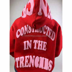 Vente en gros Sweat à capuche bouffant pour homme 100% Coton Hiver Imprimé personnalisé Coupe droite Coupe courte Ourlet brut Polaire perlé Streetwear Écologique - Product Image 1