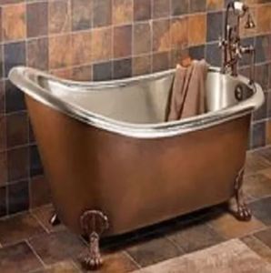 Baignoire autoportante de luxe moderne en cuivre, ovale, avec jupe, fabriquée à la main, finition classique antique, en métal, pour salle de bain à domicile - Product Image 4
