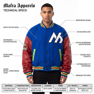Blouson universitaire en laine et cuir épais 800 GSM avec broderie chenille personnalisée, coupe ample, style streetwear pour homme, tailles XS-6XL - Product Image 5