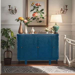 Credenza Ovale da 47 Pollici con 4 Ante, Mobile Buffet Scanalato con Bordi Curvi - Product Image 2