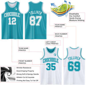 ชุดยูนิฟอร์มบาสเก็ตบอลแบบกลับด้านได้ ชุดแข่งขันผู้ชายสีเขียวอมฟ้า แบบซับลิเมชั่น ระบายอากาศได้ดี ผ้าตาข่ายสองด้าน สำหรับฝึกซ้อมกีฬาแบบทีม - Product Image 3