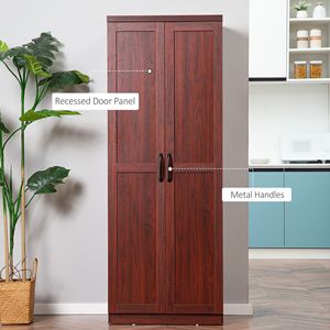 Dispensa da Cucina Indipendente a 2 Ante, Mobile Contenitore da 160 cm con 5 Ripiani e 2 Ripiani Regolabili, Credenza in Legno di Ciliegio per Sala da Pranzo - Product Image 2