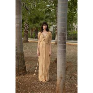 <b>Boho</b> Criss Cross Neck Pleated Maxi Dress Half Sleeve Regular Fit Translucent Knitted Natural Waist Eco-Friendly Summer Casual - Product Image 6