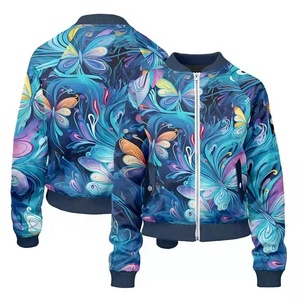 Chaqueta de satén de alta calidad para mujer, estampado Floral, tendencia de moda, cuello levantado, cremallera, sublimación personalizada, estampado, temporada de invierno, nailon - Product Image 2