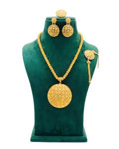 Classic 24K Gold Plated Copper Brass <b>Necklace</b> Earrings <b>Ring</b> Bracelet Set Flower Design Handmade High Quality Women's <b>Wedding</b> - Product Image 2