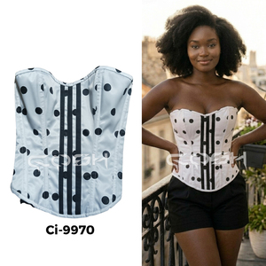 Premium Quality New Design Sublimated Printed Polka Dot Overbust Corset Top With Side Zipper - Product Image 5