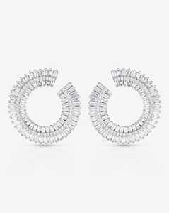 Pendientes de Aro Grandes con Diamantes Curvos, Solitario, Oro Sólido de 14k y 18k, Redondos, Baguette, Lujosos, para Novia, Boda - Product Image 4