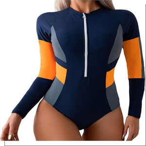Maillot de bain une pièce tendance 2026 pour femme, manches longues, blocs de couleur, anti-UV, couvrant entièrement le corps, en Spandex et Nylon - Product Image 4