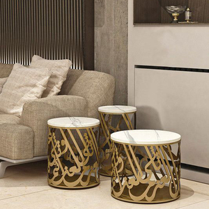 Modern Brass <b>Coffee</b> <b>Table</b> <b>Set</b> with Marble Top Contemporary <b>Nesting</b> Side <b>Tables</b> for Living Room Decor - Product Image 4