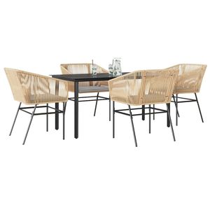 Juego de Comedor para Jardín Negro con Mesa, Sillas Marrones y Cojines Gris Claro - Product Image 1