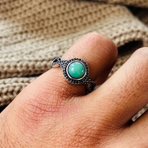 Turquoise <b>Boho</b> <b>ring</b> Brass Finger <b>Ring</b> for Women Ethnic Brass Jewelry Oxidized Silver Finish - Product Image 3