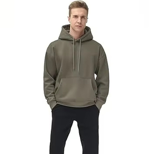 Sudadera con Capucha para Hombre, Color Verde Oliva, Felpa, Mezcla de Algodón, Casual, Transpirable, Ecológica, con Bolsillo Canguro, Manga Larga, Corte Holgado, para Invierno - Product Image 1