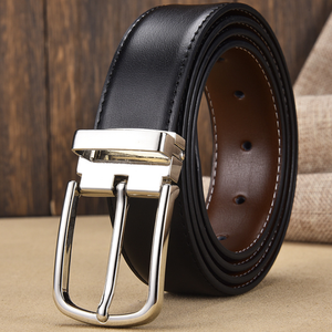 Ceinture en cuir véritable de luxe pour hommes, avec boucle à ardillon classique blanche et noire, idéale pour le dropshipping - Product Image 3