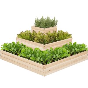 Jardinière surélevée en bois verni à 3 niveaux pour fleurs, herbes et légumes d'extérieur - Product Image 1