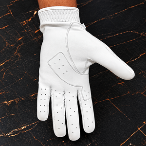 Gants de golf personnalisés respirants en cuir de cabretta de mouton blanc avec logo en caoutchouc et emballage haut de gamme - Product Image 2
