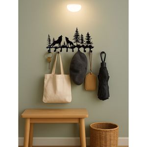 Portachiavi da Parete Rustico a Forma di Lupo con 8 Ganci per Organizzazione Ingresso - Product Image 4