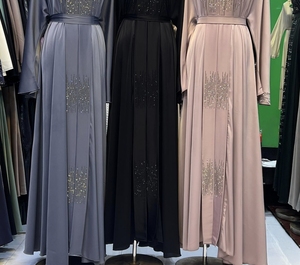 Abaya Musulmana Tradicional de Manga Larga con Cuentas y Lentejuelas, Estilo Dubai, Hecha a Mano, para Bodas, Transpirable, con Cuello en V, Venta al Por Mayor - Product Image 3