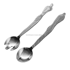 Polish Stainless Steel Salad <b>Spoon</b> <b>And</b> <b>Fork</b> <b>Set</b> of 2 Pcs Custom Logo Print Metal Salad Server <b>Set</b> For Hotel Parties Tableware - Product Image 1