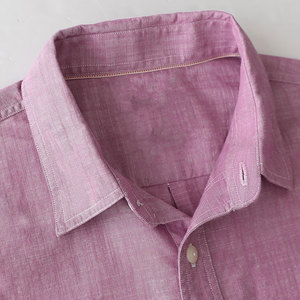 Camisa Casual de Mezclilla Morada para Hombre, Manga Larga, Bolsillos en el Pecho, Cuello Camisero, 100% Algodón, Corte Regular, Transpirable, para Todas las Temporadas - Product Image 5