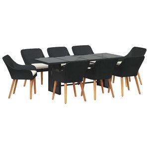 Juego de comedor de jardín de 9 piezas con cojines de ratán sintético negro - Product Image 2