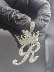 Pendentif Couronne Initiale R avec Micro-Incrustation de Strass Ronds Brillants, en Alliage Plaqué Argent 925, Breloque Unisexe Hiphop, Cadeau - Product Image 5