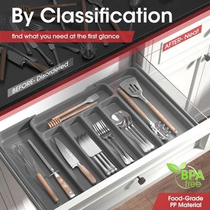 Organizzatore per posate regolabile ed espandibile, vassoio da cucina per forchette e coltelli, contenitore multiuso per utensili. - Product Image 2