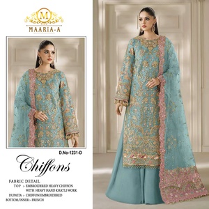 Costume pakistanais de créateur en mousseline de soie avec broderie, travail de sequins et travail Khatli pour la saison des fêtes, exportation en Inde à prix de gros - Product Image 4