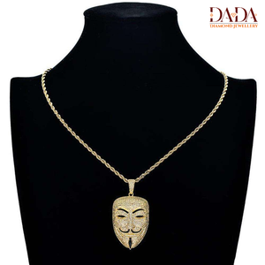 Iced out <b>Guy</b> Fawkes Mask Pendant Necklace Hip Hop Jewelry for Men Custom Mask Pendant with <b>Rope</b> Chain Streetwear Fashion Jewelry - Product Image 2