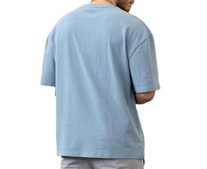 เสื้อยืดผู้ชายทรงโอเวอร์ไซส์ สีเทาล้วน ผ้าฝ้าย แขนสั้น คอกลม ทรงลำลอง ผ้าเจอร์ซีย์ถัก ความยาวปกติ ดีไซน์เรียบ - Product Image 6