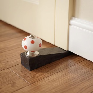 Traditional White <b>Ceramic</b> Door <b>Knob</b> with Red Polka Dots on Black Wood Base for Entry Door Use - Product Image 4