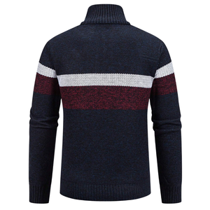 Pull en maille rayé demi-zip pour homme, col montant, color block, manches longues, col haut, respirant, 100 % polyester, automne - Product Image 2