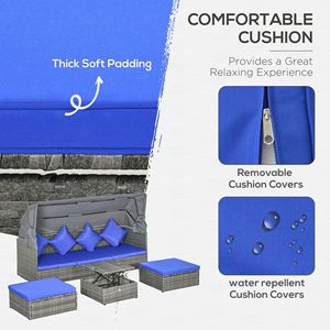 "4PC Outdoor Rattan <b>Sofa</b> Set W/Height Adj Table & <b>Waterproof</b> Cushions-Dark Blue" - Product Image 5