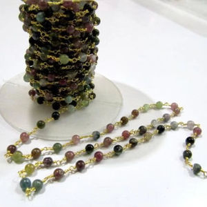 Rosario de Turmalina Natural Multicolor de 4mm con Cuentas Enrolladas en Alambre - Product Image 3
