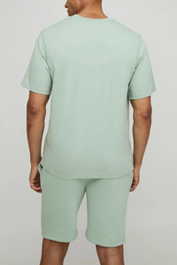 Conjunto Casual de Dos Piezas para Hombre, Camiseta Verde Menta y Pantalones Cortos, Cuello Redondo, Estampado de Letras, 100% Algodón, Tejido Transpirable, en Oferta - Product Image 6