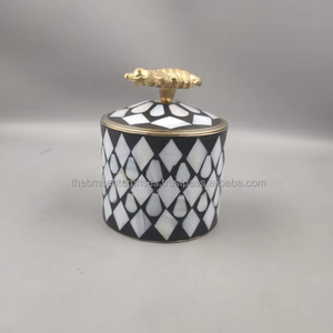 Most beautiful trending high demand brass <b>storage</b> <b>box</b> with mother of pearl inlay work Artisan shell inlay container brass - Product Image 6
